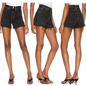 Agolde - Women’s ‘Dee’ High-Rise, Distressed, Frayed Shorts - Black, Size 25